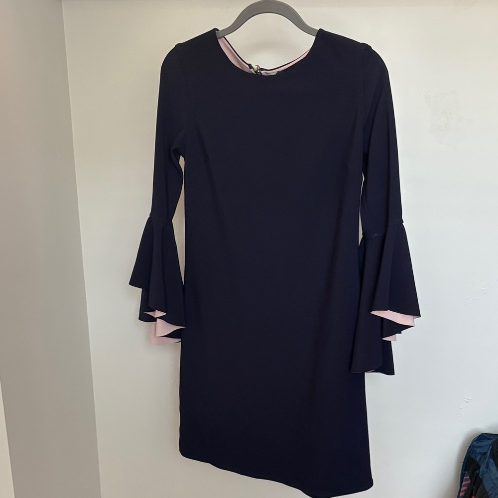 Laundry By Shelli Segal Navy and Pink Long Sleeve Dress